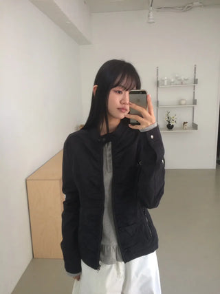 Shirred Vintage Biker Pocket Windbreaker Jacket