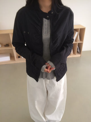 Shirred Vintage Biker Pocket Windbreaker Jacket