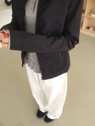 Shirred Vintage Biker Pocket Windbreaker Jacket