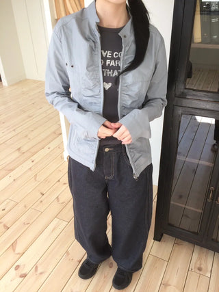 Shirred Vintage Biker Pocket Windbreaker Jacket