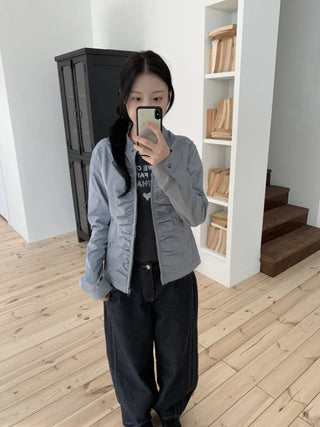Shirred Vintage Biker Pocket Windbreaker Jacket