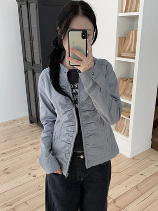 Shirred Vintage Biker Pocket Windbreaker Jacket