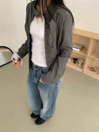 Shirred Vintage Biker Pocket Windbreaker Jacket