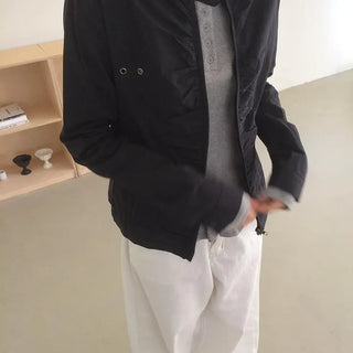 Shirred Vintage Biker Pocket Windbreaker Jacket