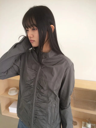 Shirred Vintage Biker Pocket Windbreaker Jacket