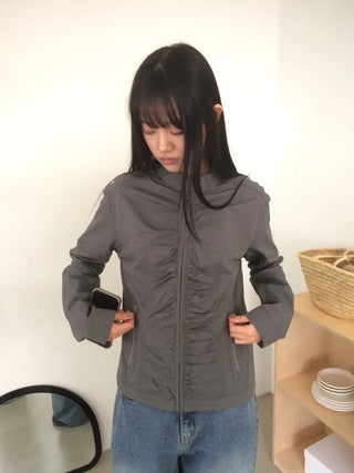 Shirred Vintage Biker Pocket Windbreaker Jacket