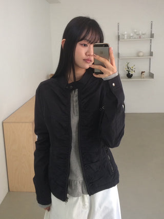 Shirred Vintage Biker Pocket Windbreaker Jacket