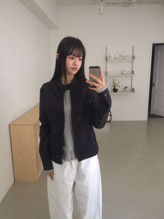 Shirred Vintage Biker Pocket Windbreaker Jacket