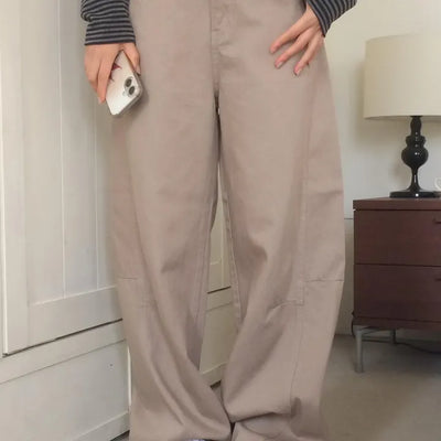 Daily Beige Cotton Tencel Dart Wide Pants
