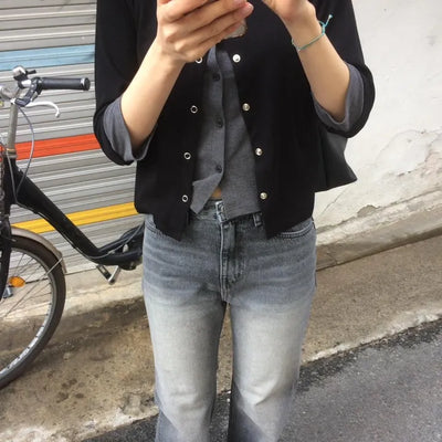 Gray Black Brushed Wash Semi-Wide Denim