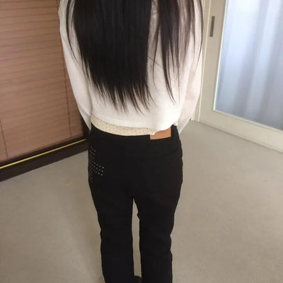 Studded Cross Black Slim Long Bootcut Denim