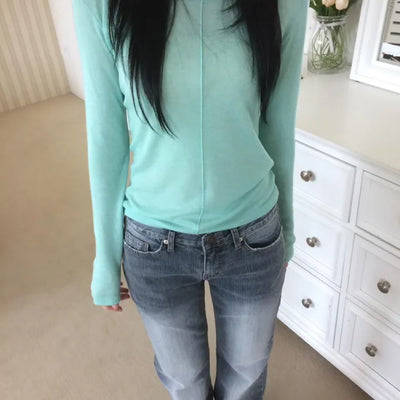 Pintuck Cut Layered Tencel Long Sleeve Summer T-shirt
