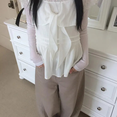 Ribbon Tie Adjustable Delicate Sleeveless Blouse