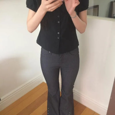 Black Denim Cool Summer Eyelet Bootcut Pants
