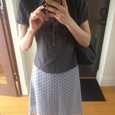Daily CasualDot Chiffon See-through Midi Vintage Skirt
