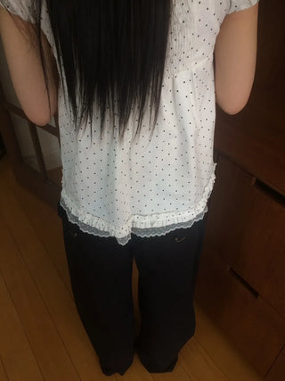 Lace Scarf Square Neck Dot Shirred Lace Blouse
