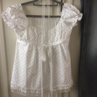 Lace Scarf Square Neck Dot Shirred Lace Blouse