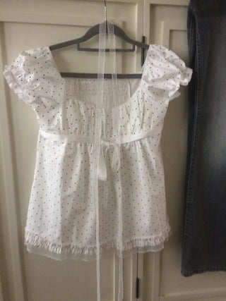 Lace Scarf Square Neck Dot Shirred Lace Blouse