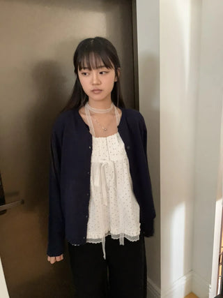 Lace Scarf Square Neck Dot Shirred Lace Blouse