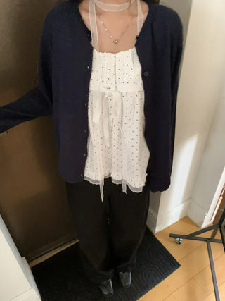 Lace Scarf Square Neck Dot Shirred Lace Blouse