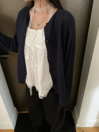 Lace Scarf Square Neck Dot Shirred Lace Blouse