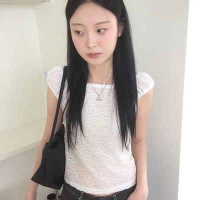 Lace Shoulder Shirring Daily Sleeveless T-shirt