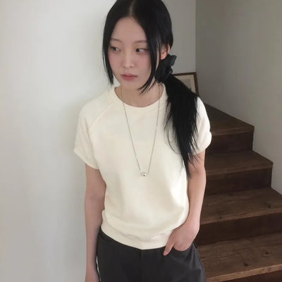 Semi-Crop Raglan Colored Daily Short Sleeve Sweatshirt