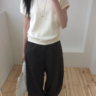 Semi-Crop Raglan Colored Daily Short Sleeve Sweatshirt