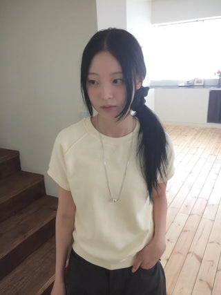 Semi-Crop Raglan Colored Daily Short Sleeve Sweatshirt