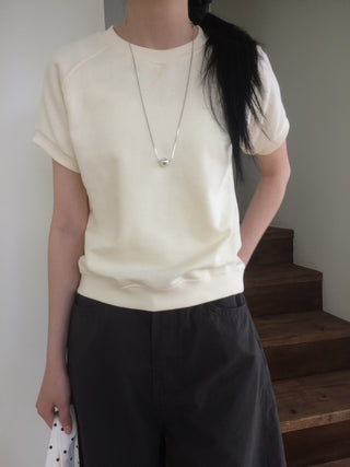 Semi-Crop Raglan Colored Daily Short Sleeve Sweatshirt