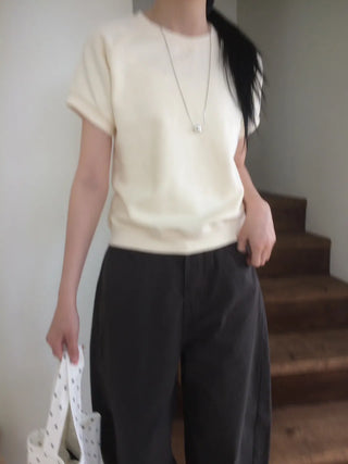 Semi-Crop Raglan Colored Daily Short Sleeve Sweatshirt