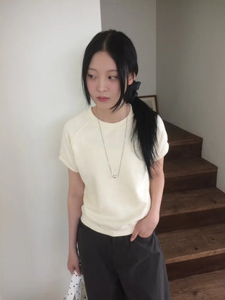 Semi-Crop Raglan Colored Daily Short Sleeve Sweatshirt