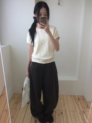 Semi-Crop Raglan Colored Daily Short Sleeve Sweatshirt