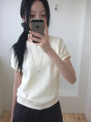 Semi-Crop Raglan Colored Daily Short Sleeve Sweatshirt