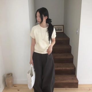 Semi-Crop Raglan Colored Daily Short Sleeve Sweatshirt