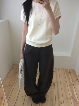 Semi-Crop Raglan Colored Daily Short Sleeve Sweatshirt