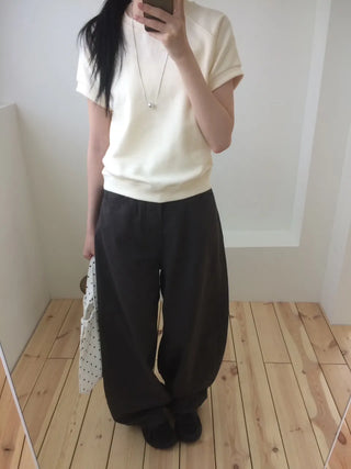 Semi-Crop Raglan Colored Daily Short Sleeve Sweatshirt