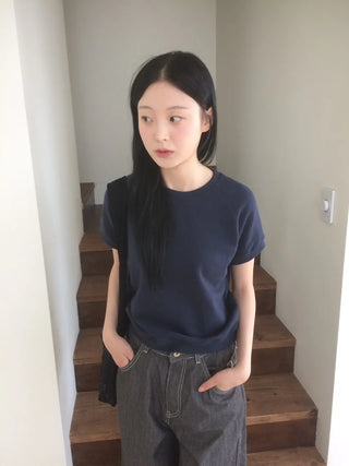 Semi-Crop Raglan Colored Daily Short Sleeve Sweatshirt