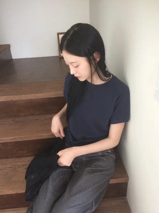 Semi-Crop Raglan Colored Daily Short Sleeve Sweatshirt