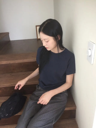 Semi-Crop Raglan Colored Daily Short Sleeve Sweatshirt