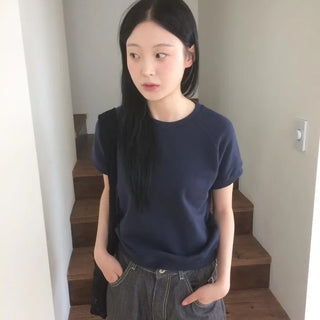 Semi-Crop Raglan Colored Daily Short Sleeve Sweatshirt