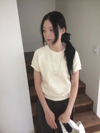 Semi-Crop Raglan Colored Daily Short Sleeve Sweatshirt