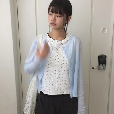 Daily Plain Round Summer Button Cardigan