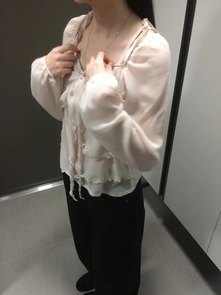Ribbon Chiffon Girls Long Sleeve Blouse