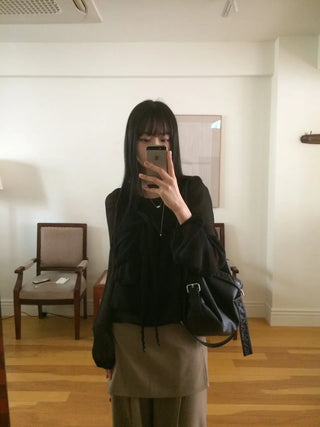 Ribbon Chiffon Girls Long Sleeve Blouse