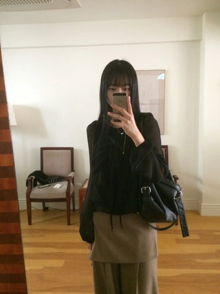 Ribbon Chiffon Girls Long Sleeve Blouse