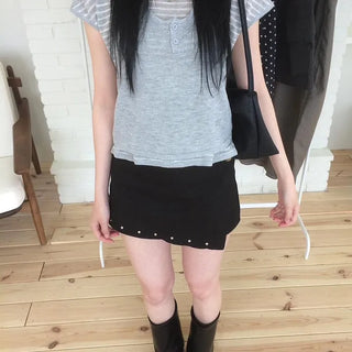Studded Mini Wrap Vintage Skort Skirt