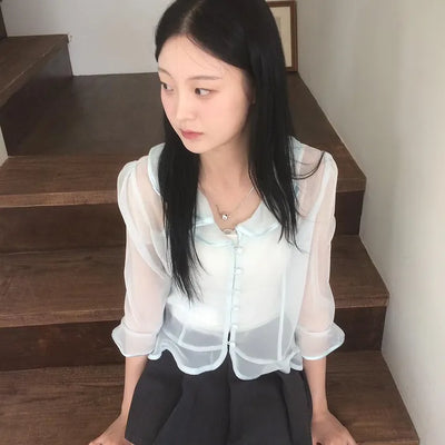See-through 34 Sleeve Delicate Frill Blouse