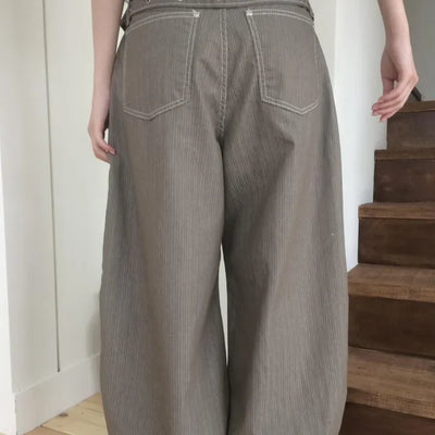 Buckle Stripe Summer Hooded Eyelet Belt Wide Pants