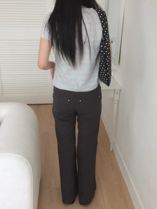 Contrast Rivet Bootcut Ribbed Pants